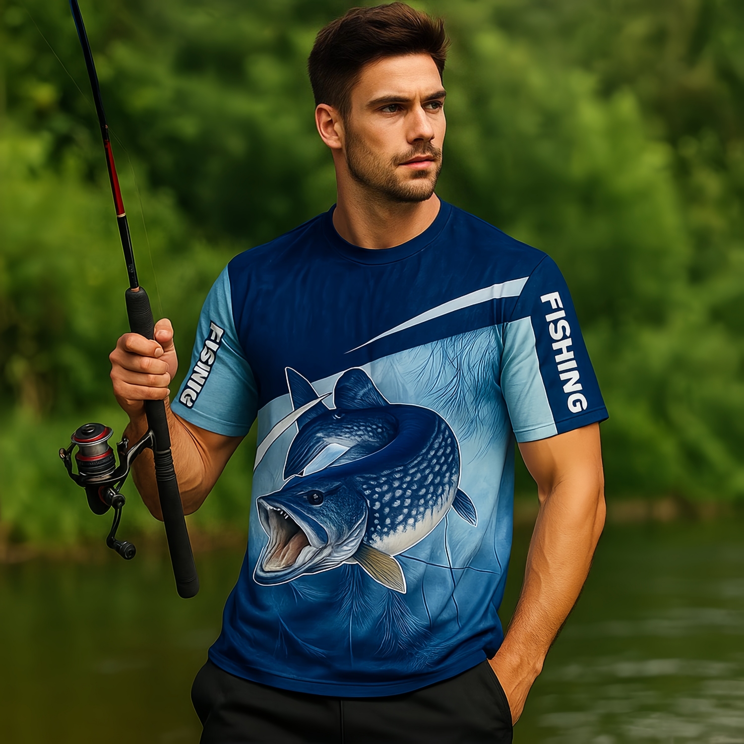 Men's Polyester Spandex Ice Silk Sublimated Sun Protection Fishing T-shirt - Image 2