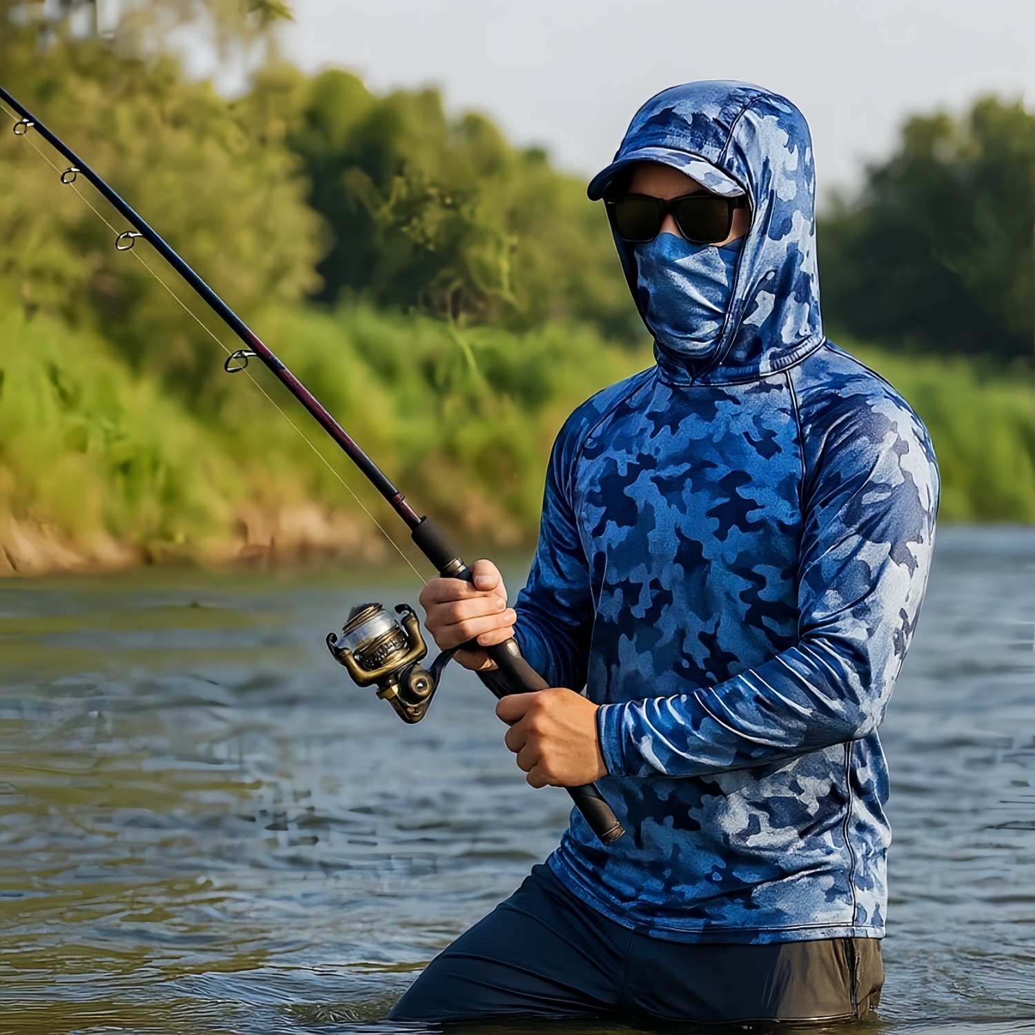 Men's Polyester Spandex Sublimated Sun Protection Fishing Hoodie With Pocket - Image 2