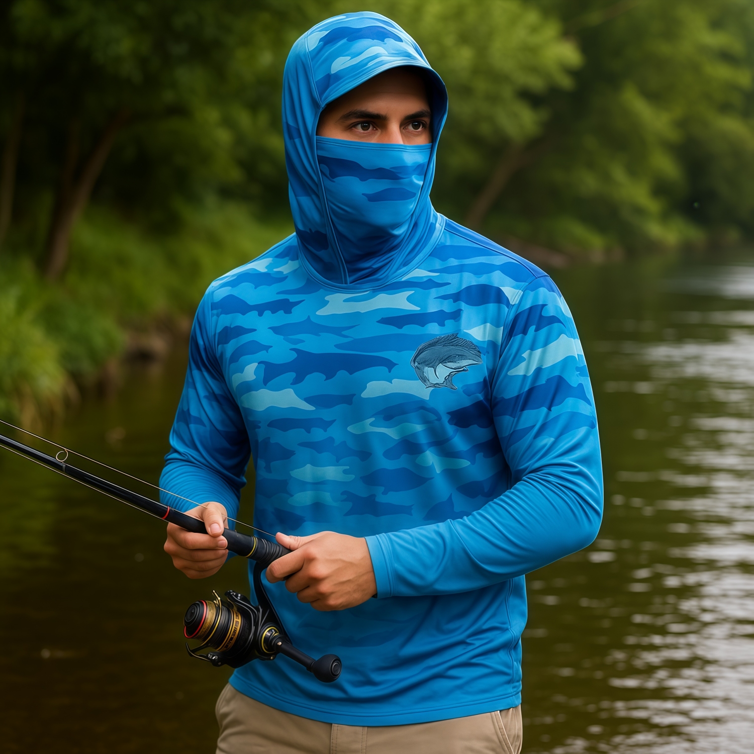 Men's Polyester Spandex Sublimated Sun Protection Fishing Hoodie - Image 2