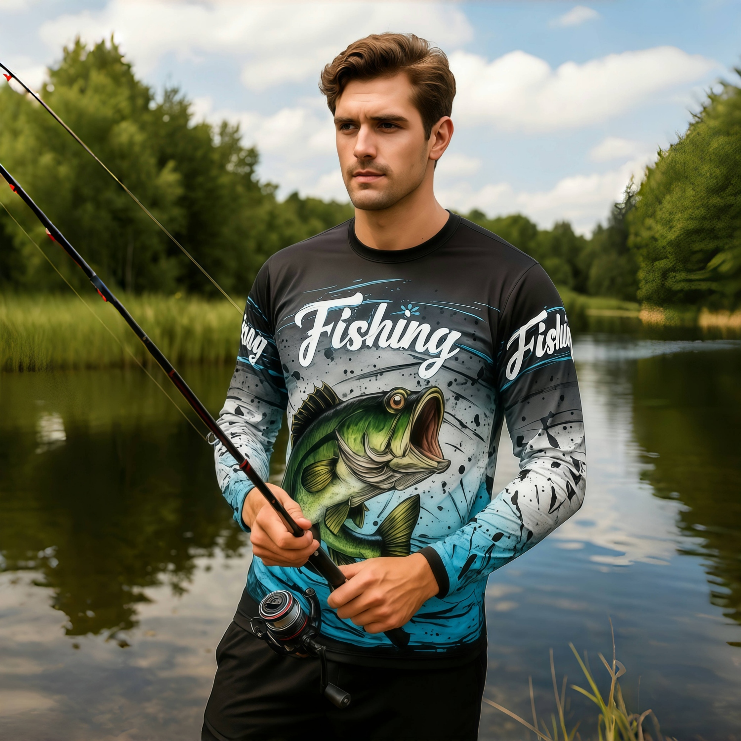 Men's Polyester Spandex Sublimated Crew Neck Long Sleeves Fishing Shirt - Image 2