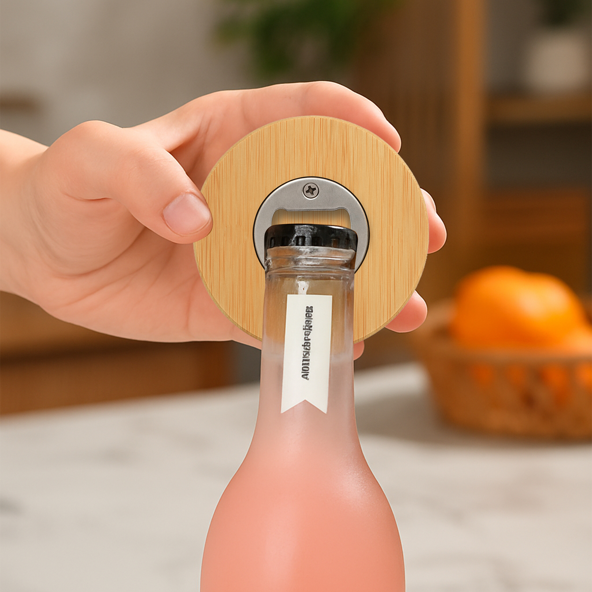 Round Bamboo Bottle Opener Coaster - Image 5