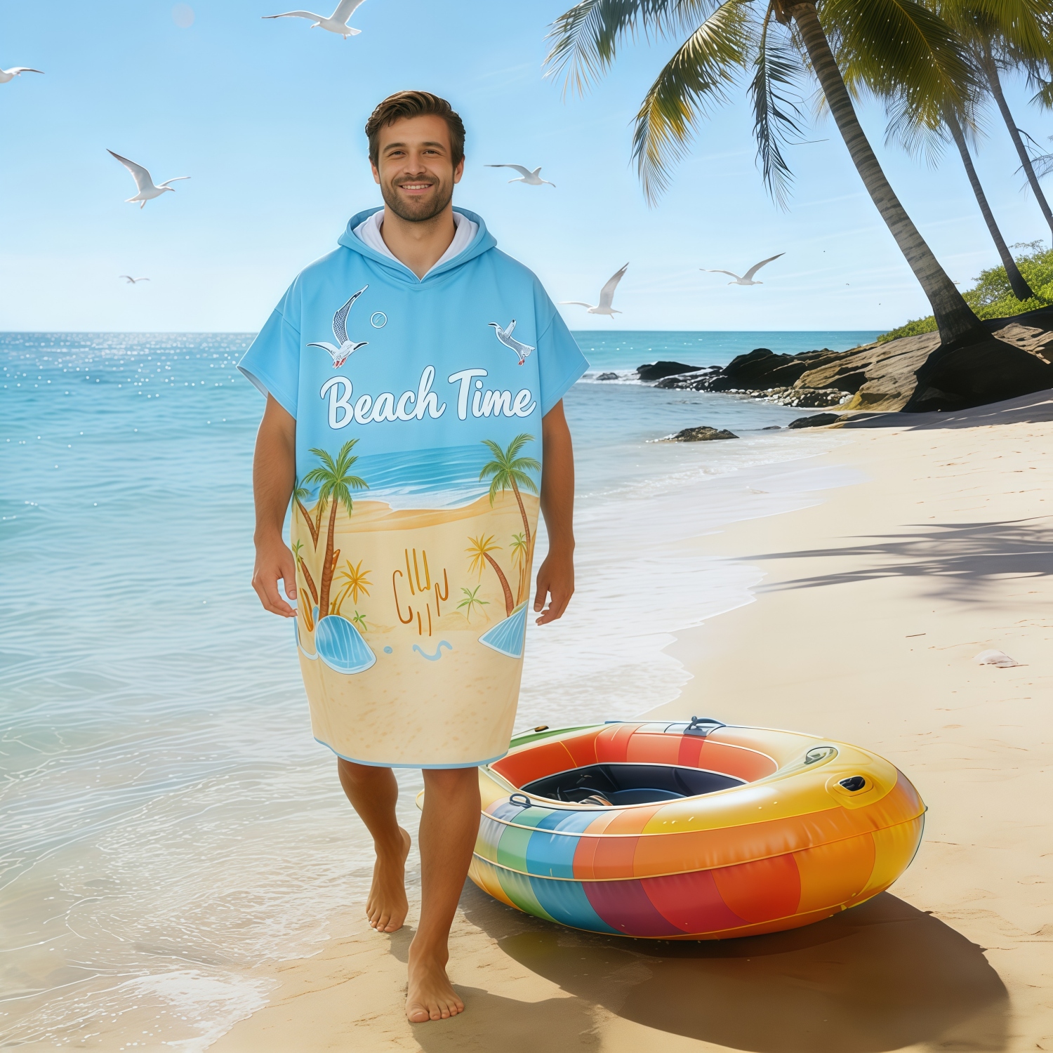 100% Cotton Sublimation Hoody Towel Surf Poncho Without Pocket - Image 2