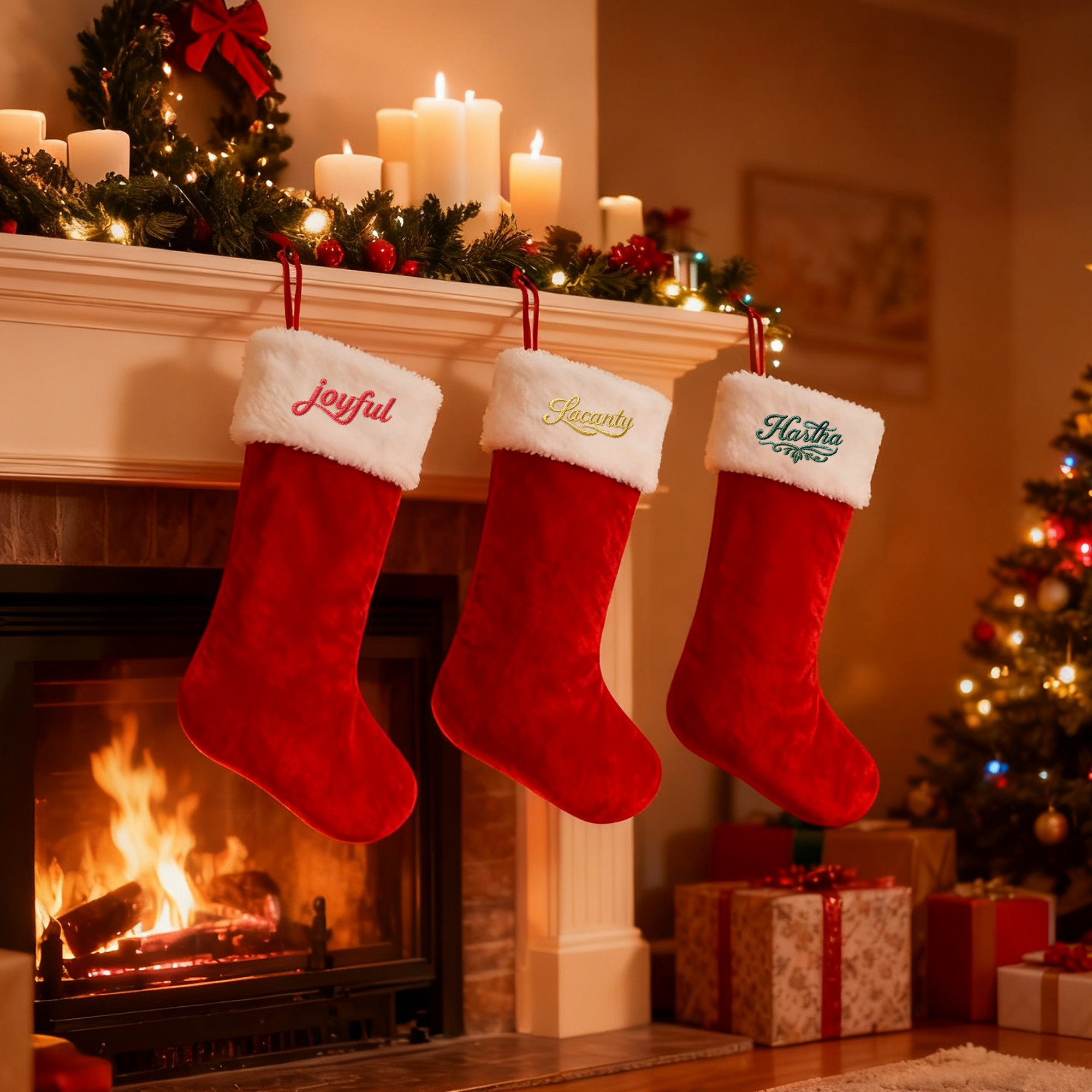 Red and White Embroidered Christmas Stocking - Image 5