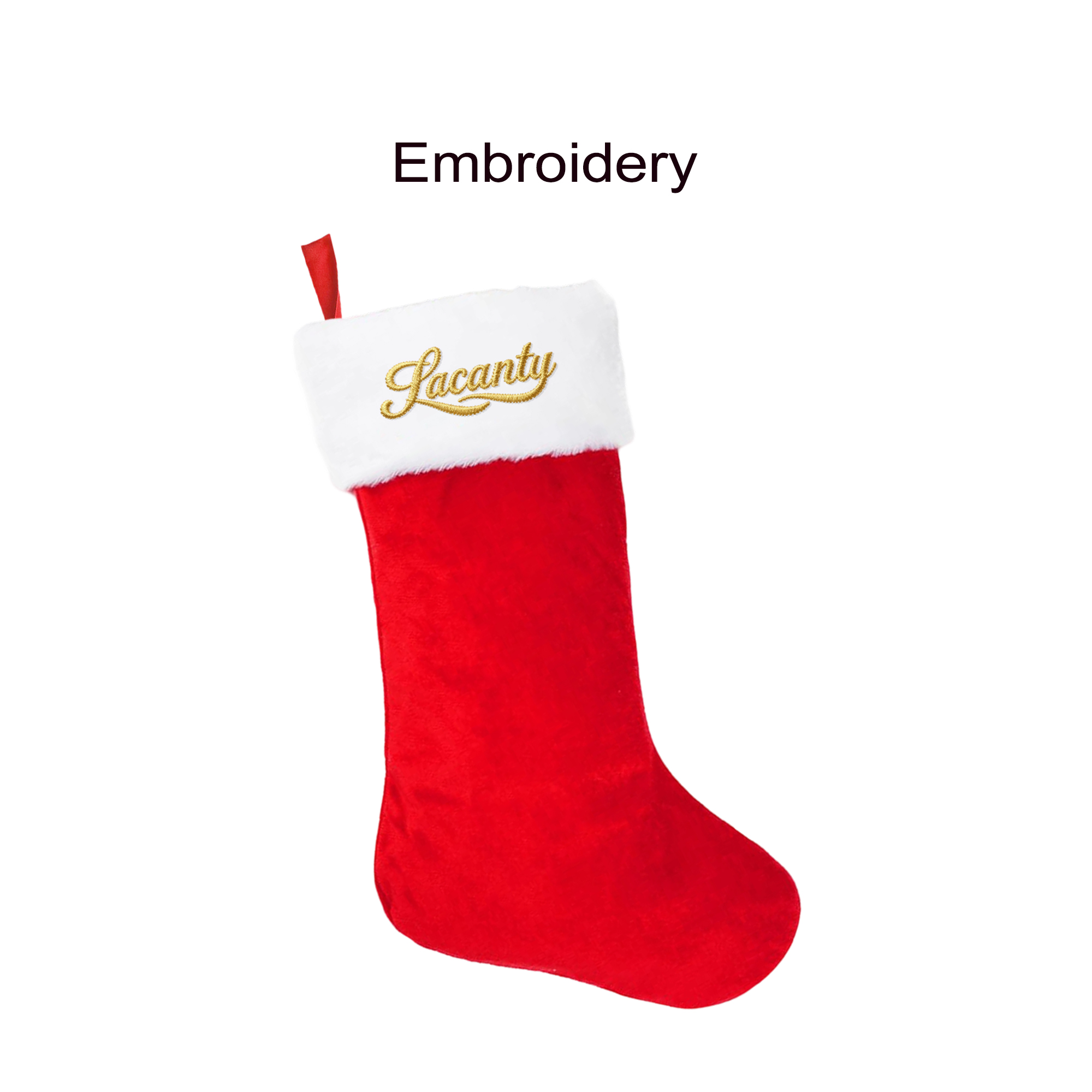 Red and White Embroidered Christmas Stocking - Image 3
