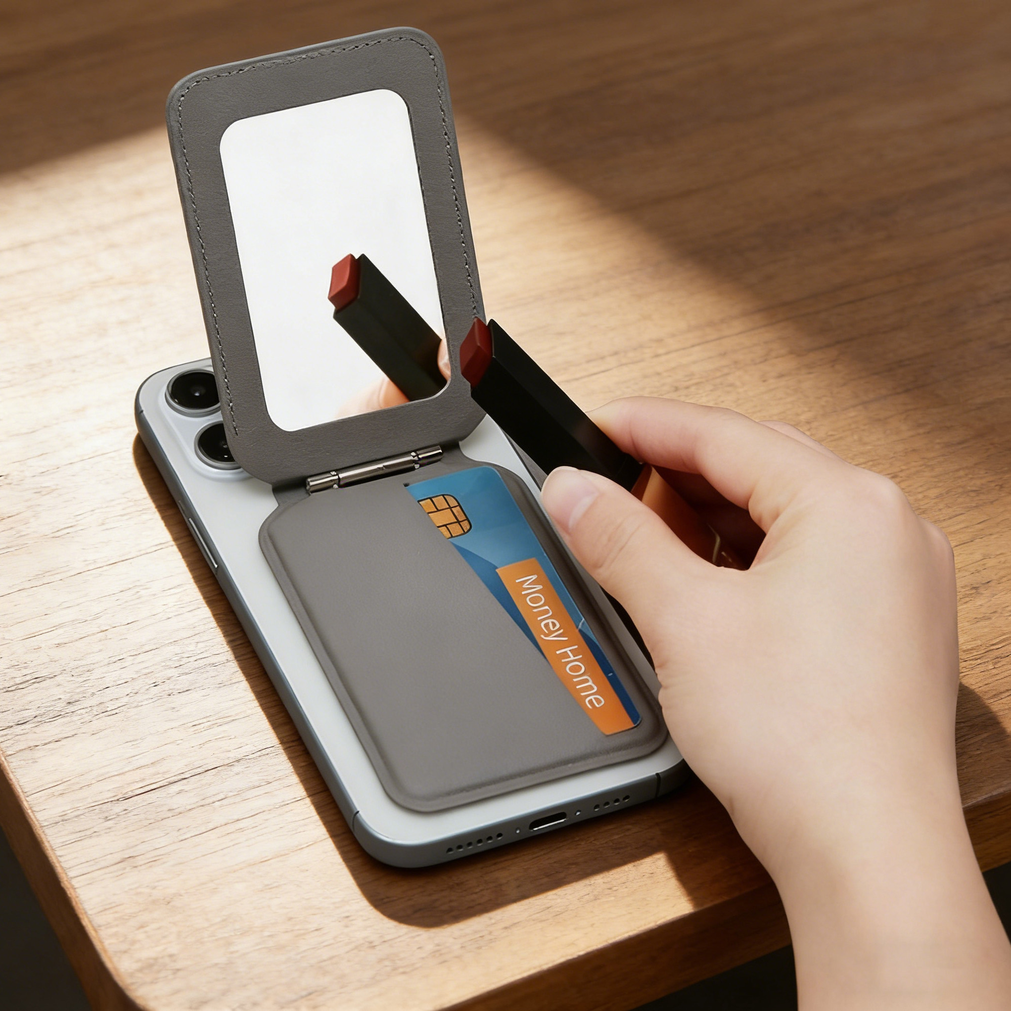 PU Magnetic Card Holder with Mirror - Image 15