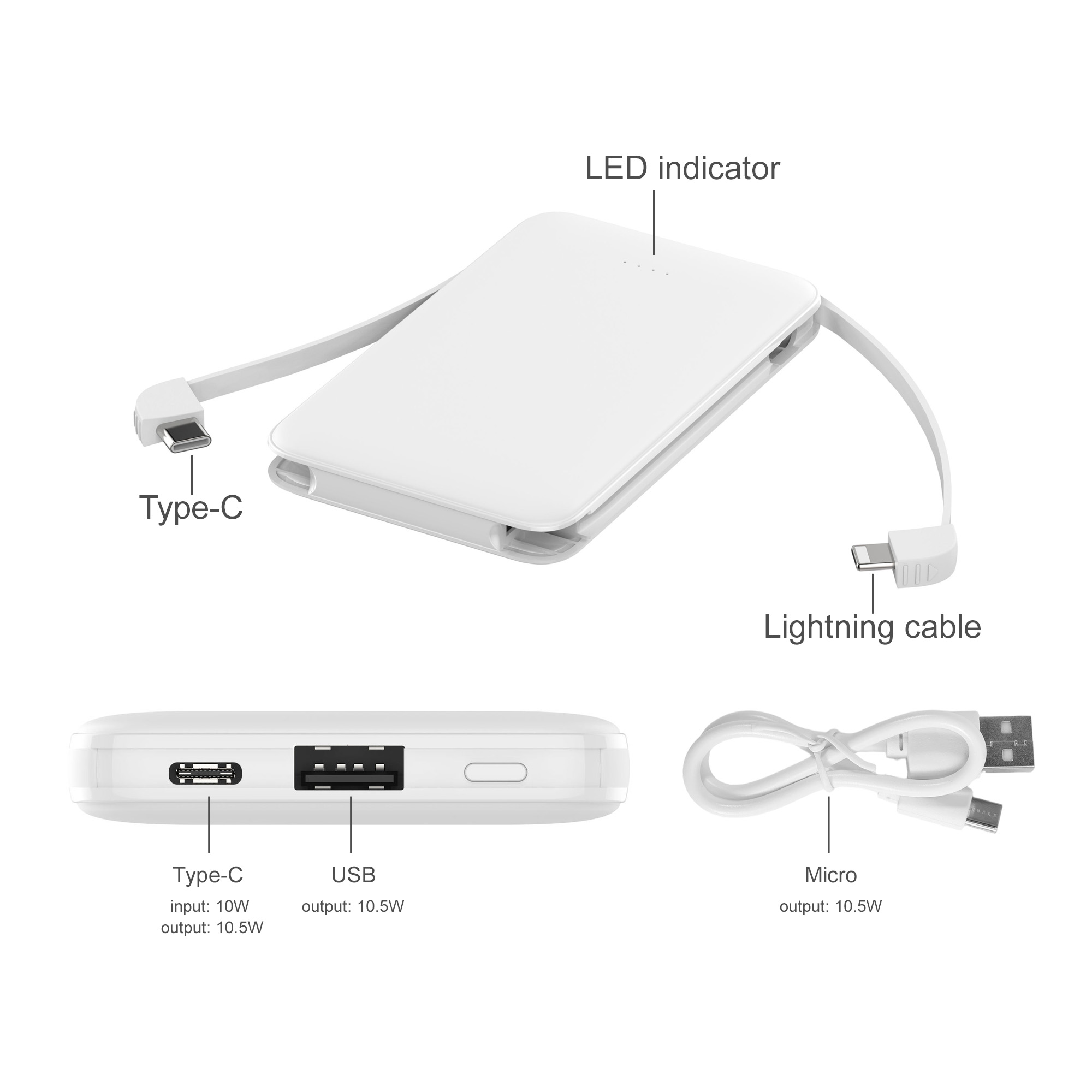 10000mAh Slim Power Bank with Charging Cable - Image 6