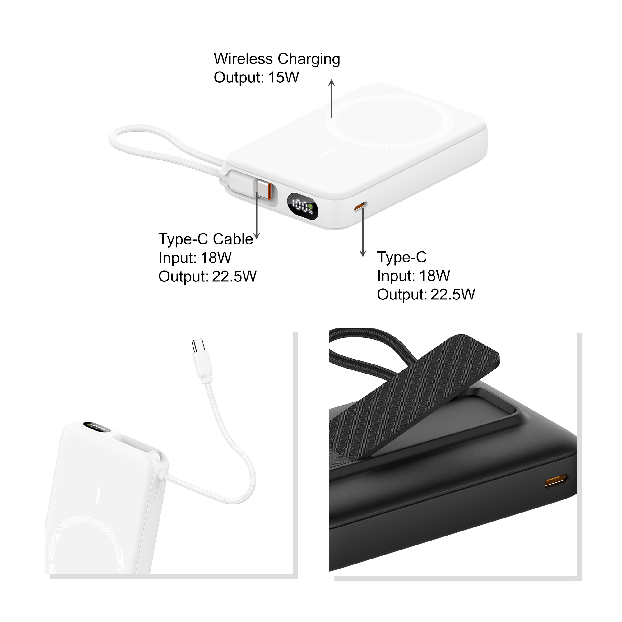 10000mAh Magnetic Wireless Power Bank with Charging Cable - Image 8