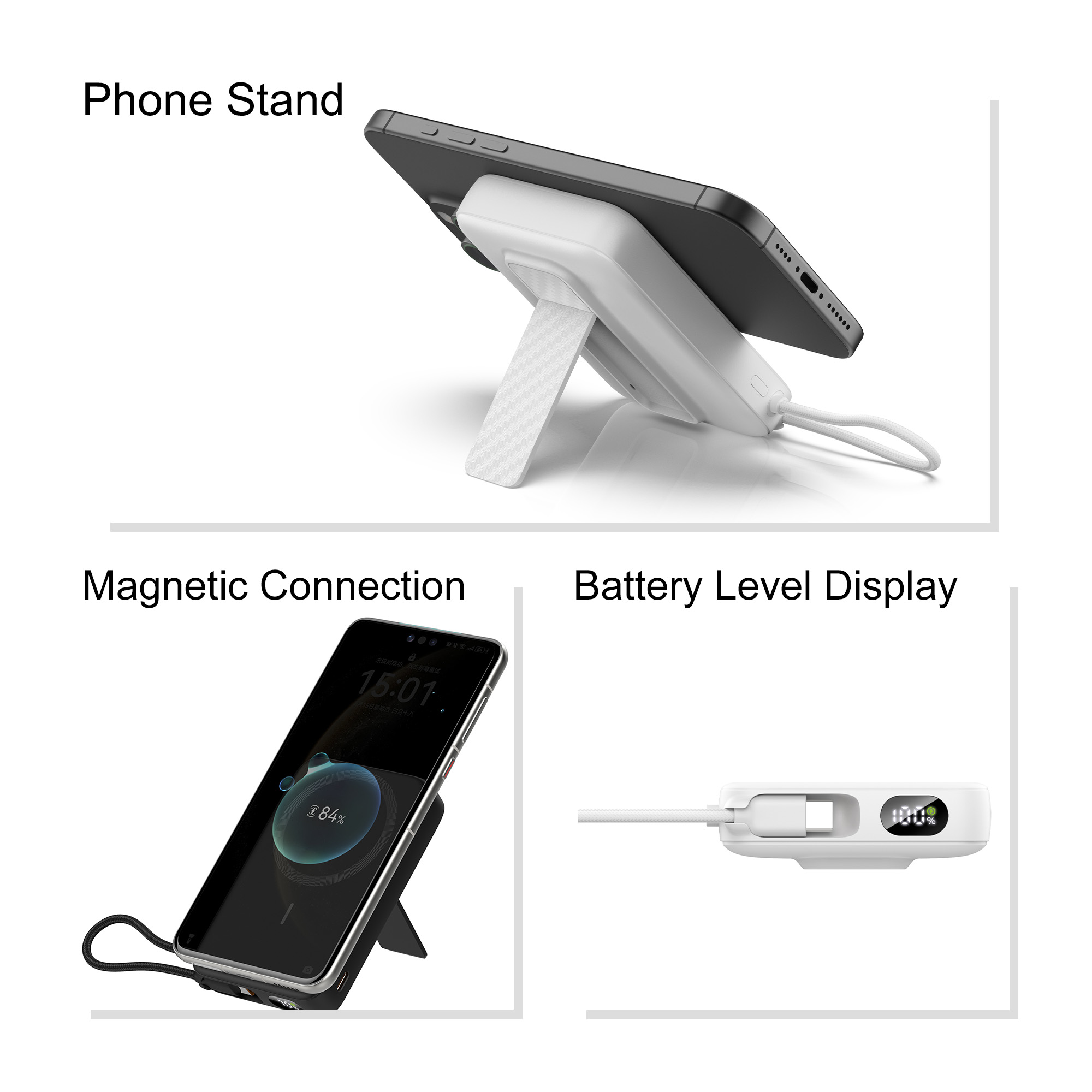 10000mAh Magnetic Wireless Power Bank with Charging Cable - Image 4