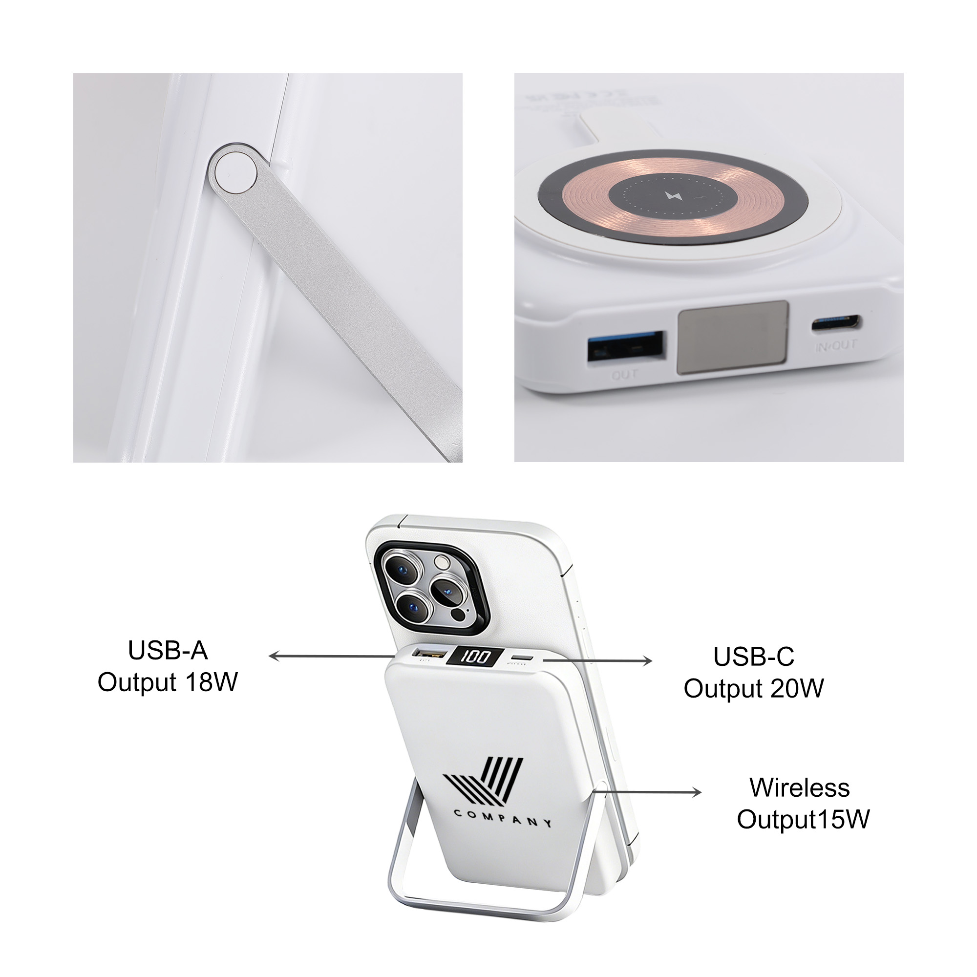 10000mAh Magnetic Wireless Power Bank with Phone Stand - Image 8