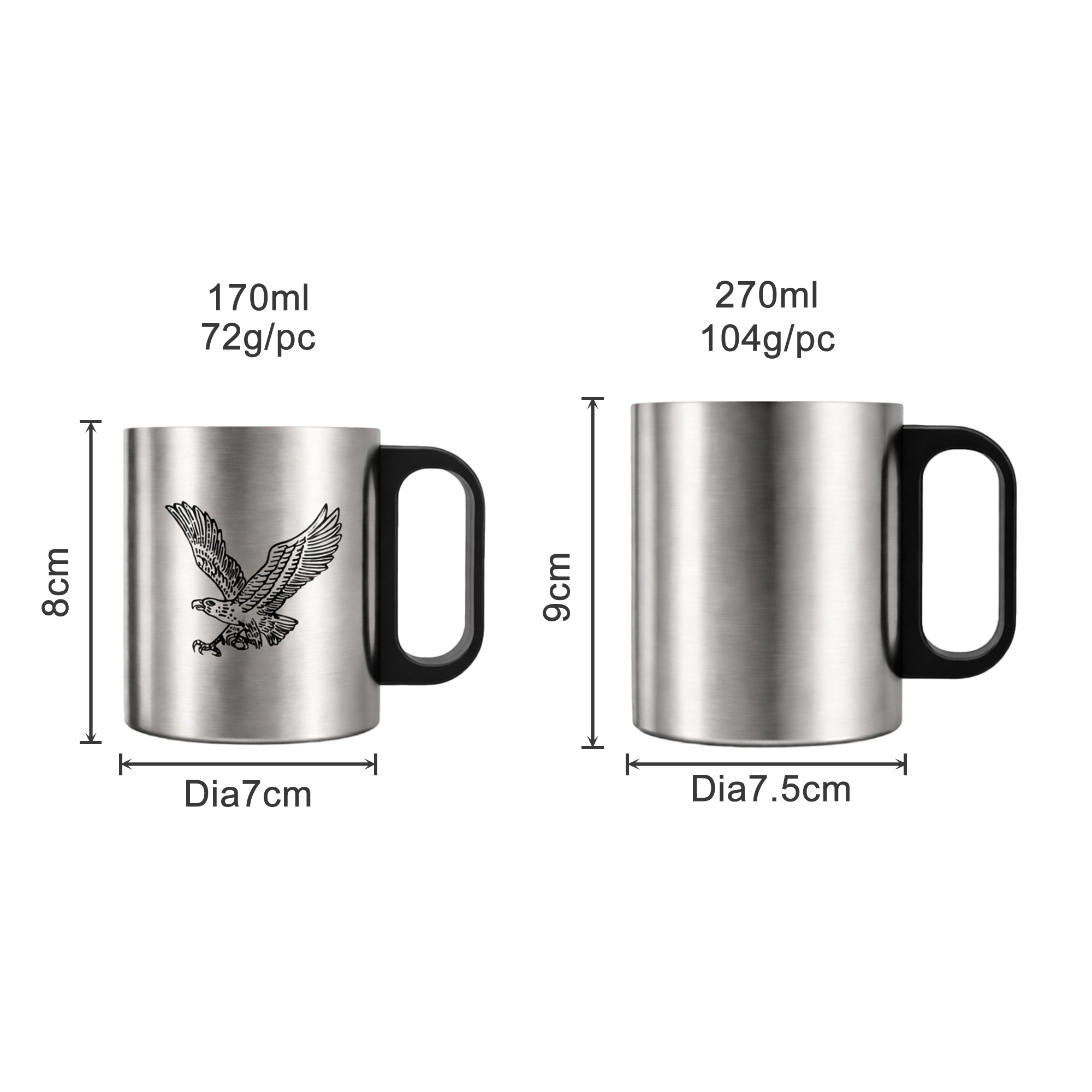 170ML/270ML Stainless Steel Insulated Mug with Plastic Handle - Image 3