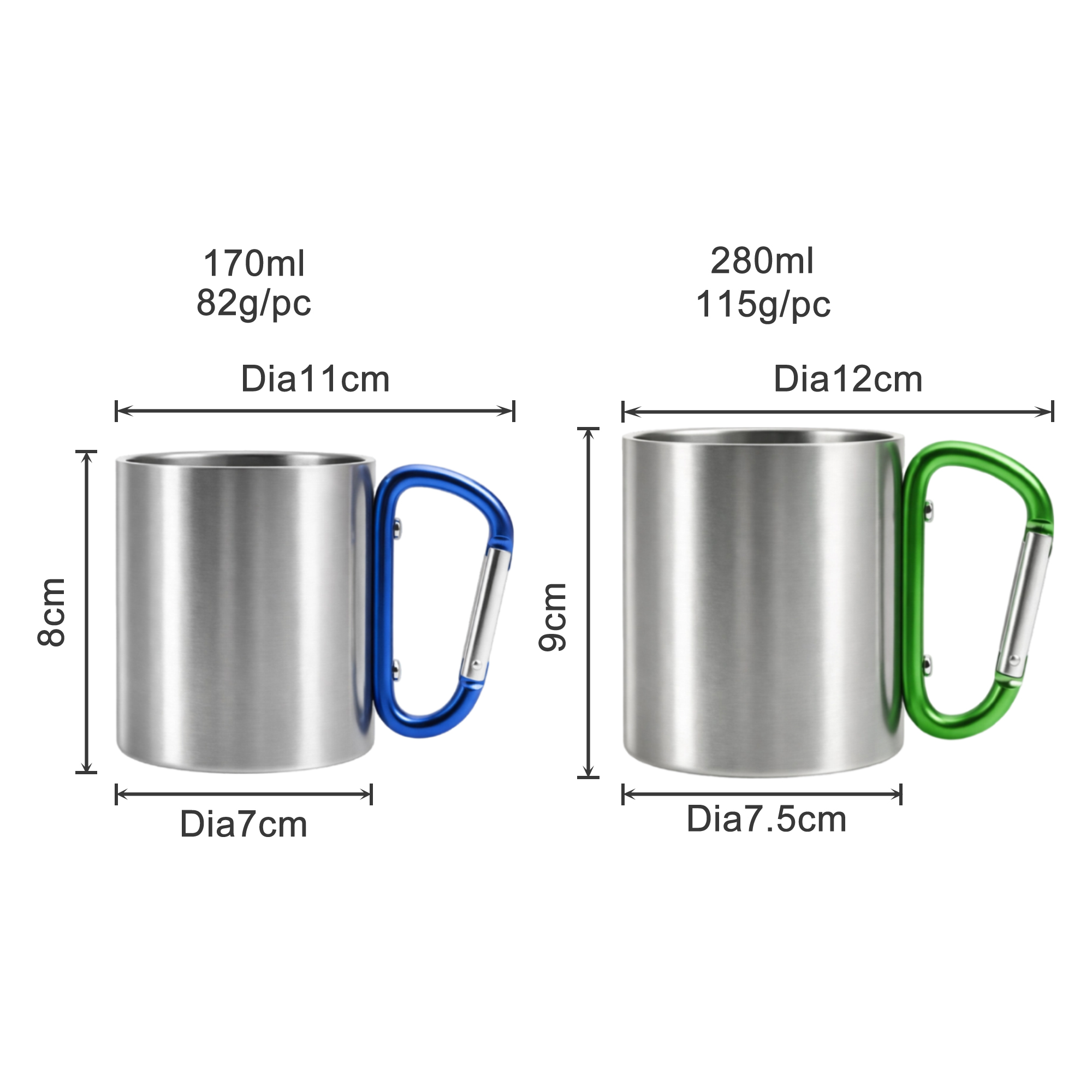 170ML/280ML Stainless Steel Insulated Travel Mug with Carabiner Handle - Image 6