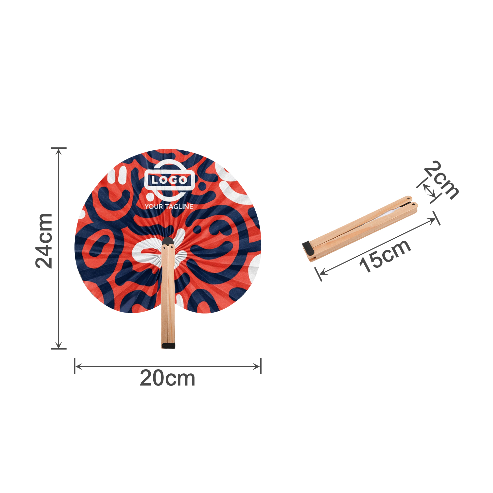 Peach Shape Wooden Paper Fan - Image 4