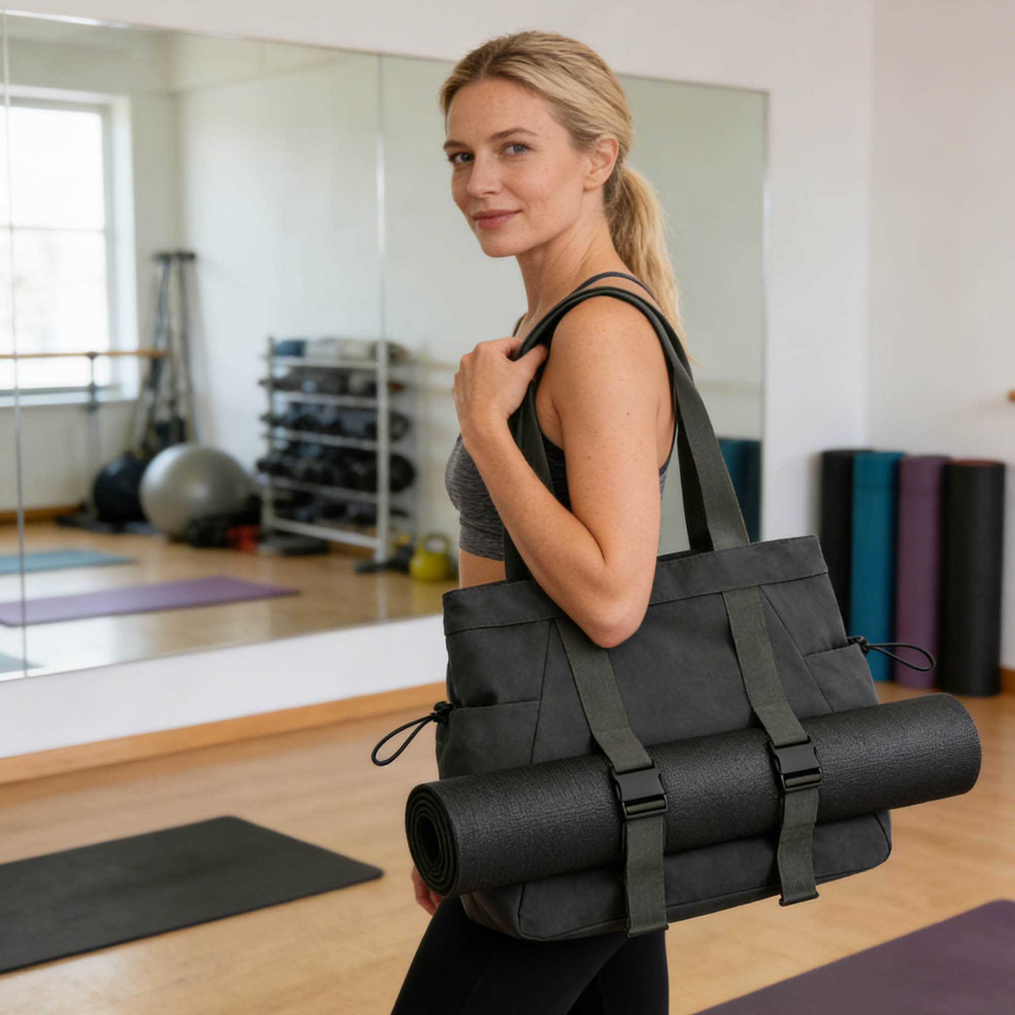 Lightweight Tote Bag With Yoga Mat Straps - Image 9