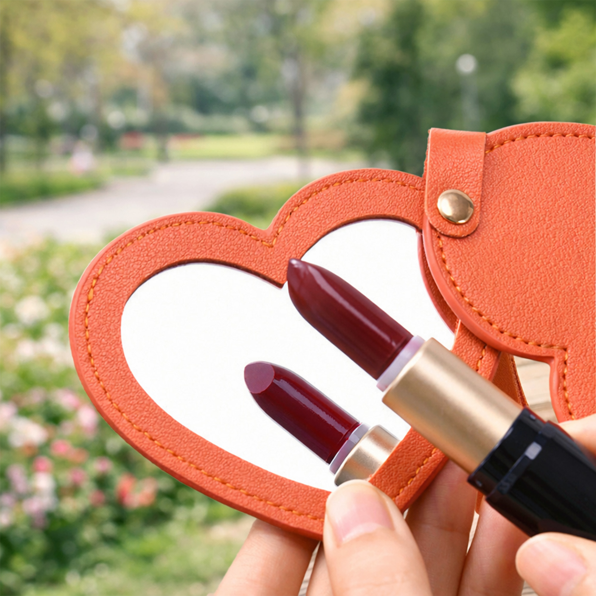 Heart-Shaped Compact Mirror with Keychain - Image 13