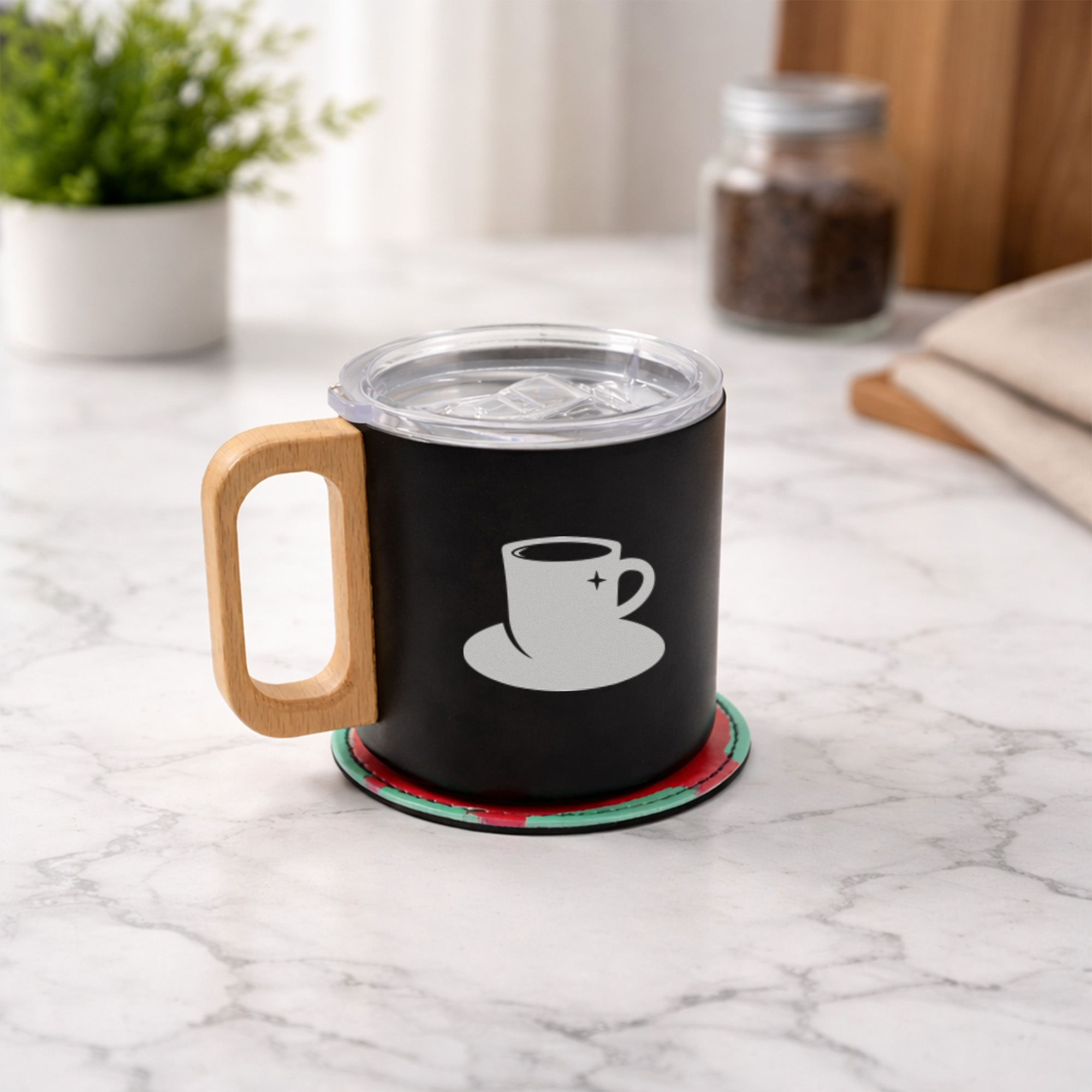 400ML Stainless Steel Insulated Mug with Wooden Handle - Image 11