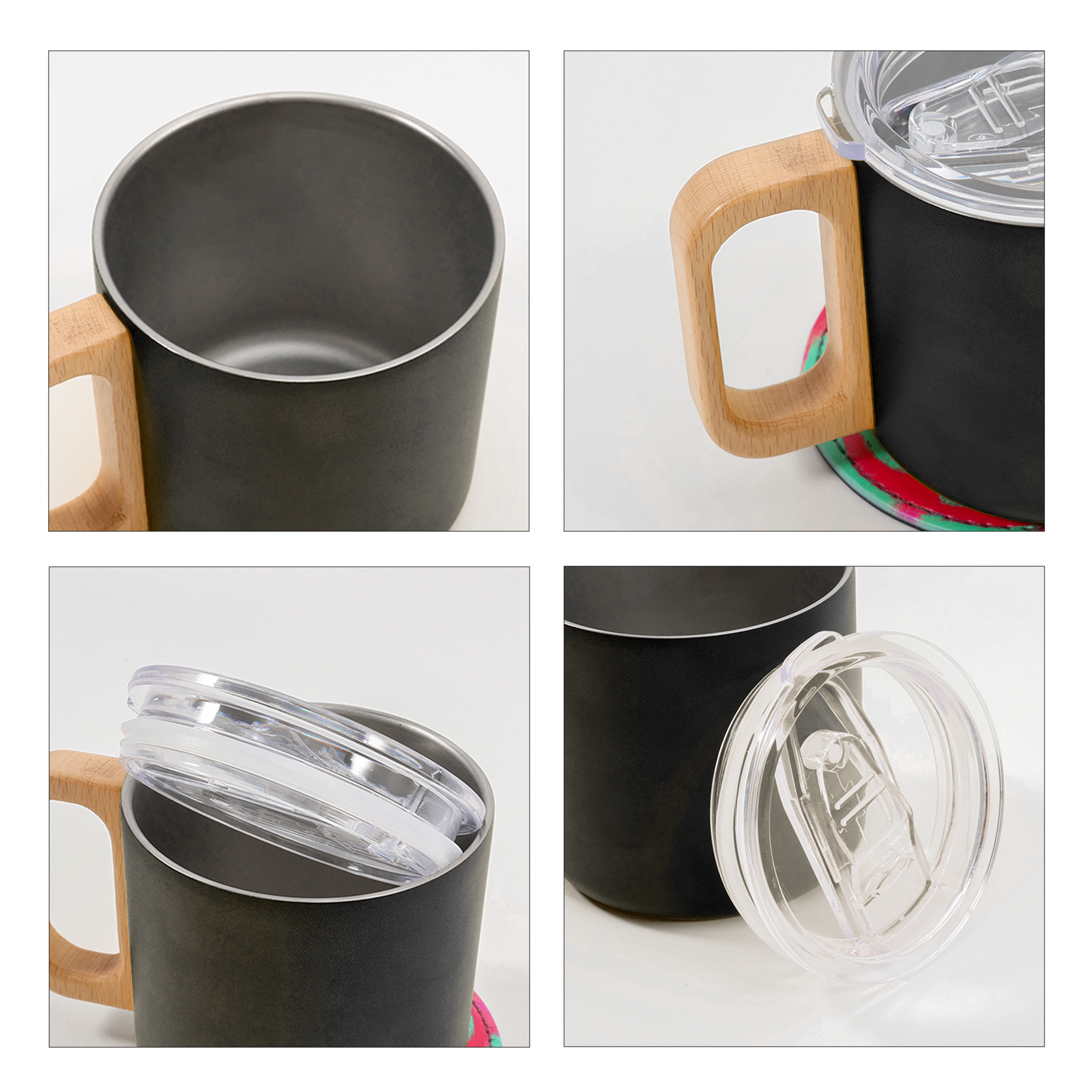 400ML Stainless Steel Insulated Mug with Wooden Handle - Image 9