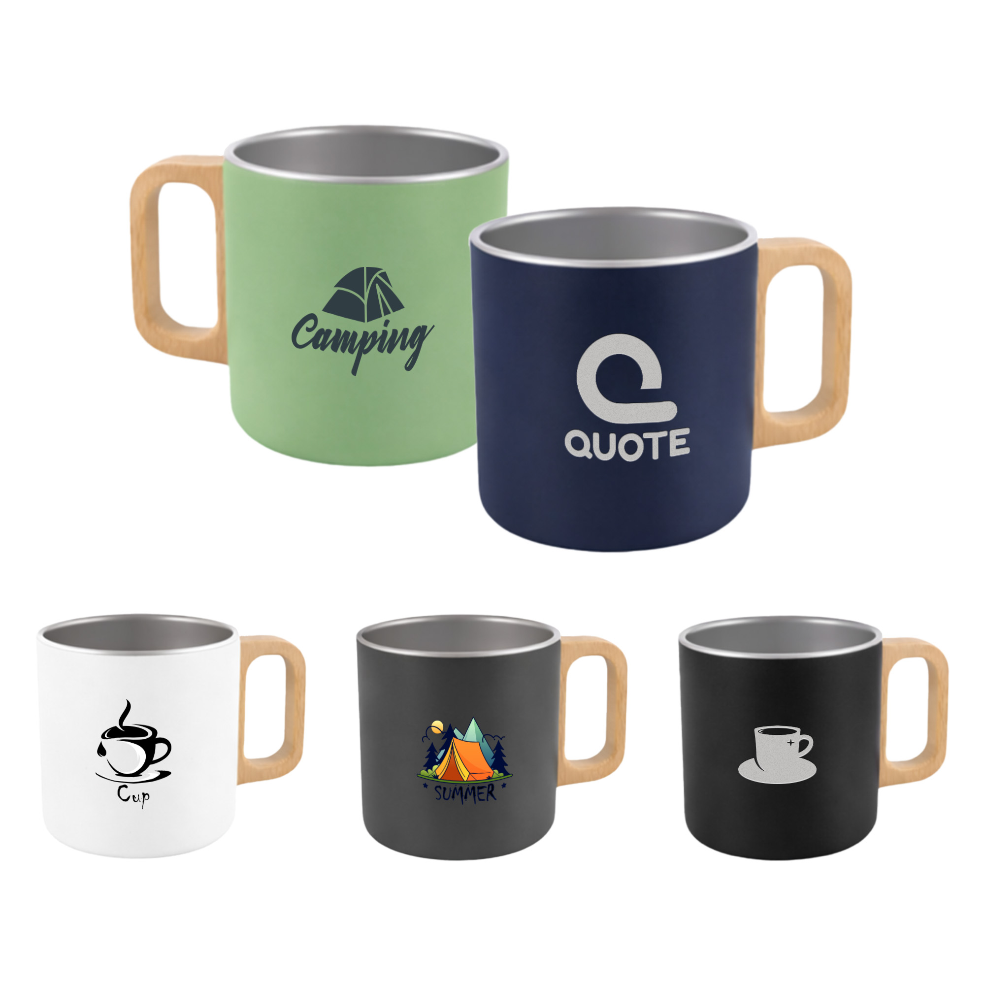 400ML Stainless Steel Insulated Mug with Wooden Handle