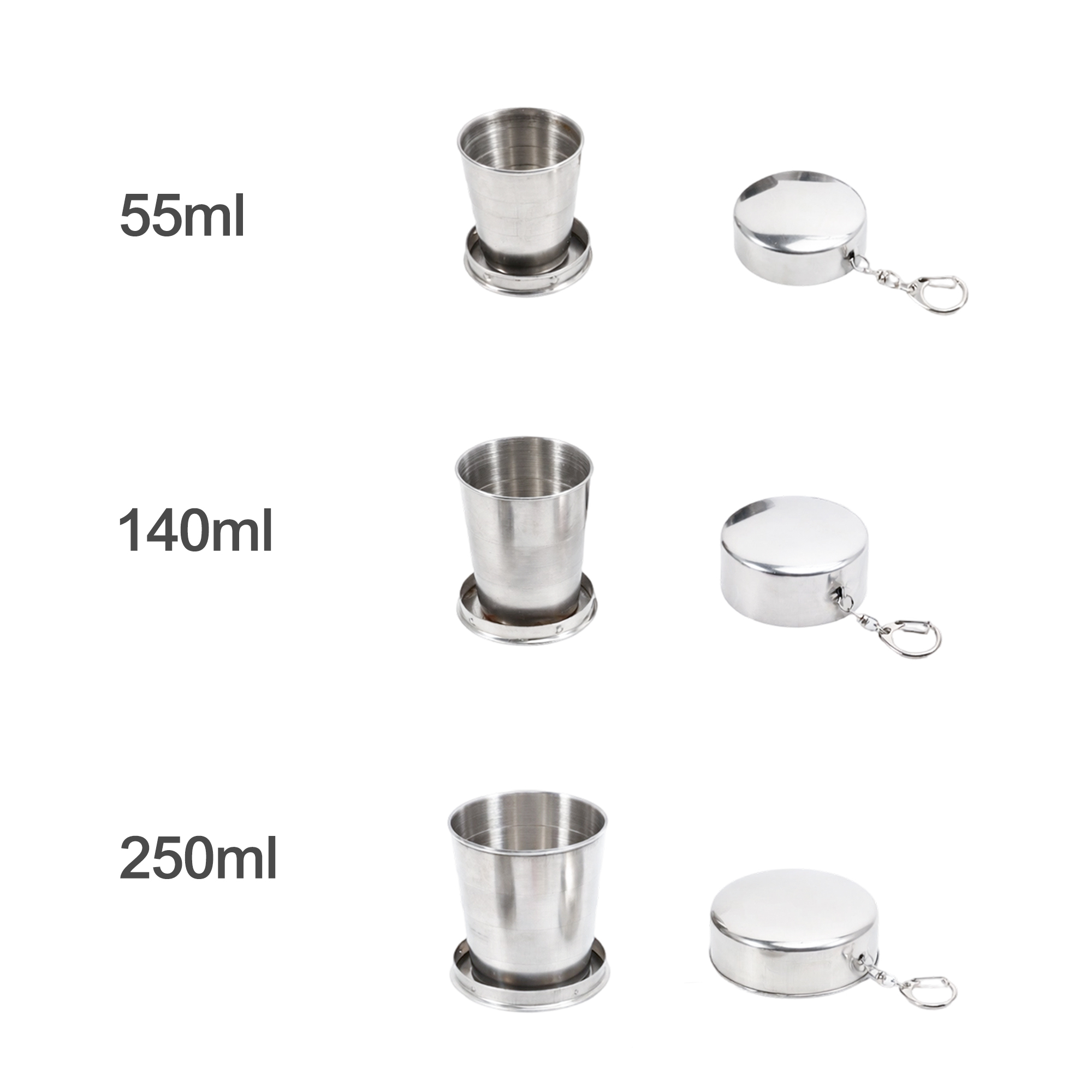 55ML/140ML/250ML Compact Stainless Steel Folding Cup - Image 2