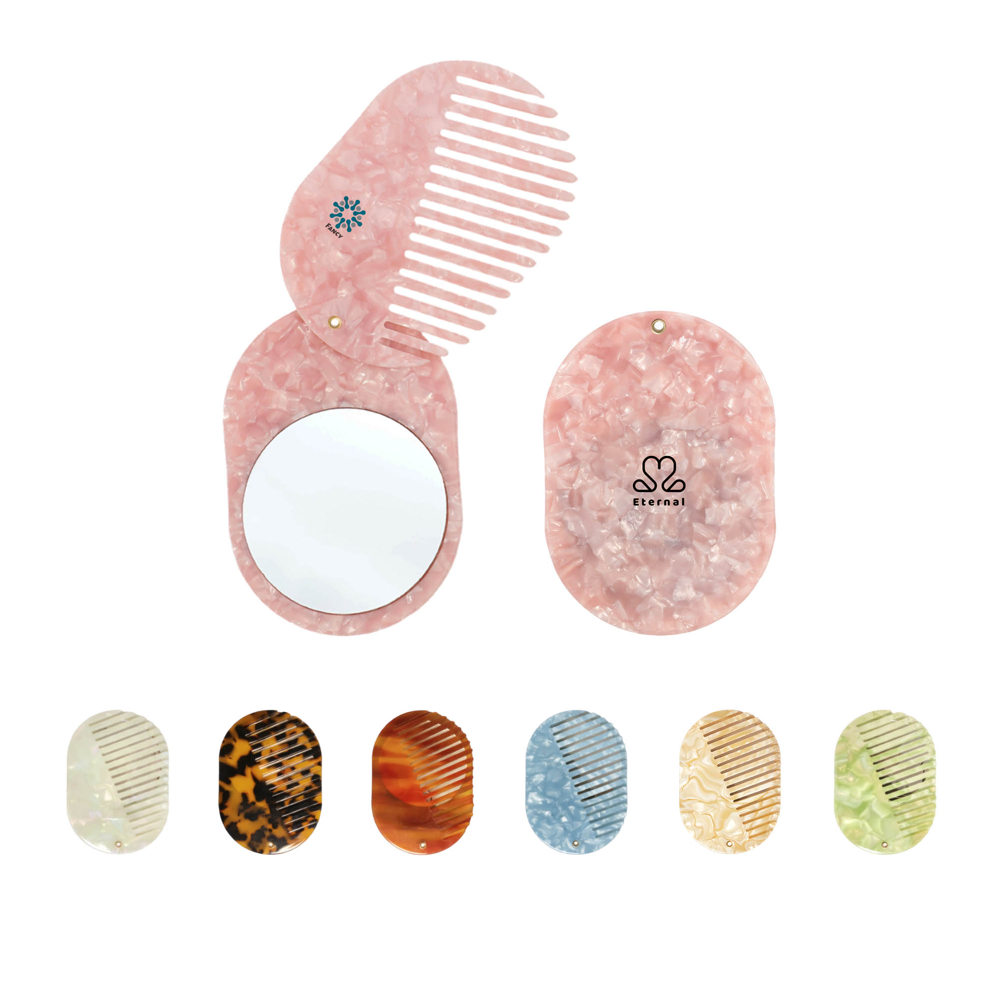 Portable Acetate Hair Comb with Mirror