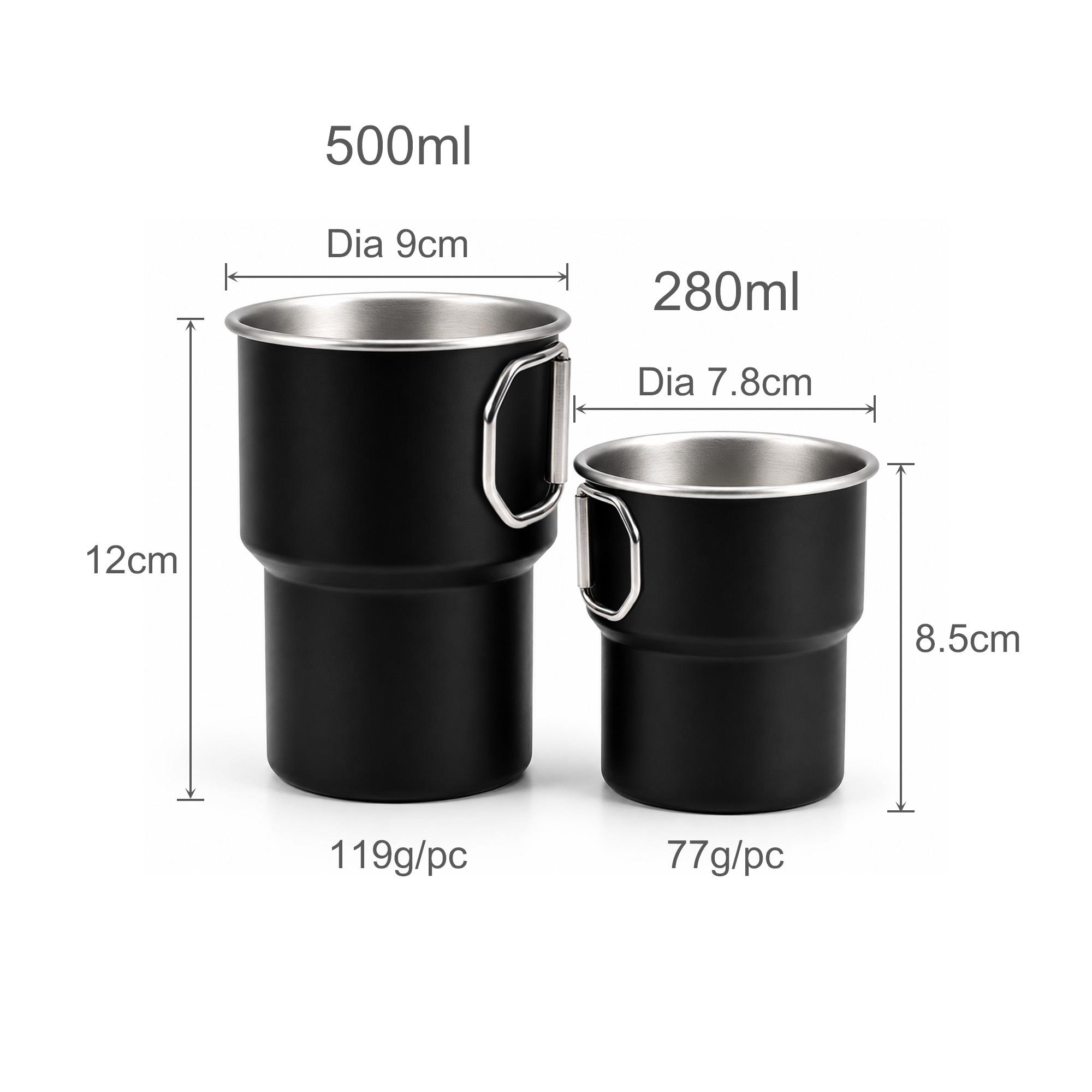 280ML/500ML Stainless Steel Camping Mug with Handle - Image 6